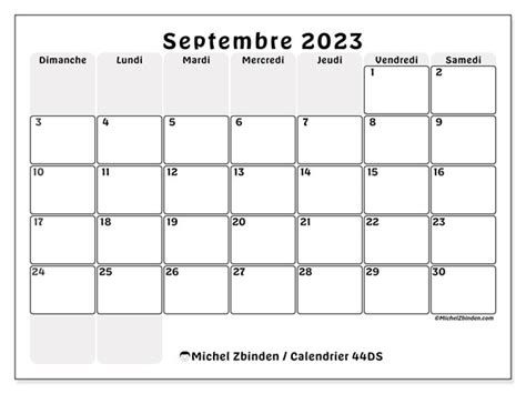 Calendrier septembre 2023 à imprimer 44DS Michel Zbinden MC