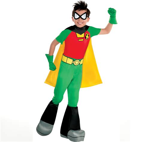 Kids Teen Titans Go Boys Robin Greenredyellow Jumpsuit With Mask