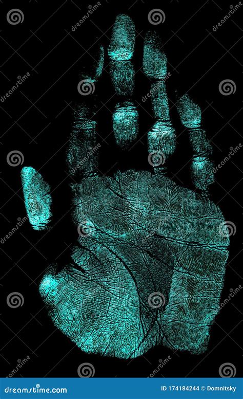 Handprint On Black Background Handprint With Ultraviolet Lamp Stock