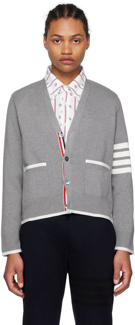 Thom Browne Gray Y Neck Cardigan Ssense