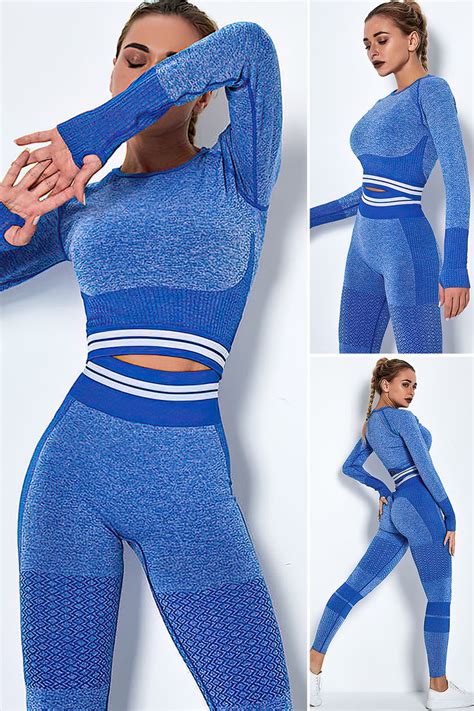 2 Pcs Yoga Sets Hollow Mesh Long Sleeve Toppush Up Gym Leggings