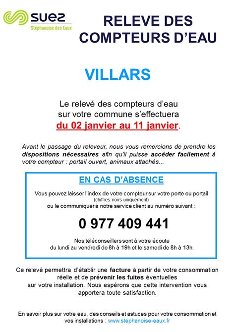 Relevé des compteurs deau Ville de Villars