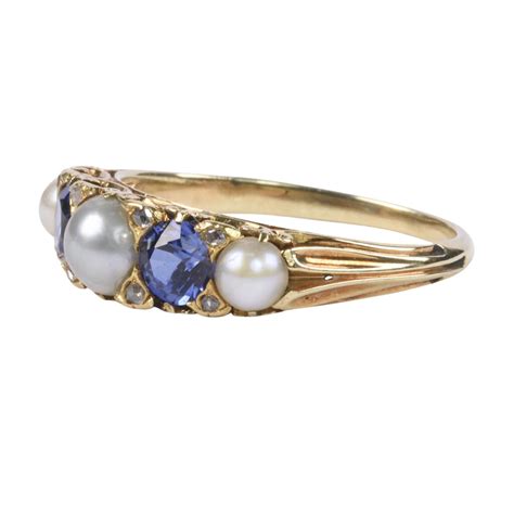 Victorian K Gold Pearl Sapphire Diamond Ring Ejay Antiques