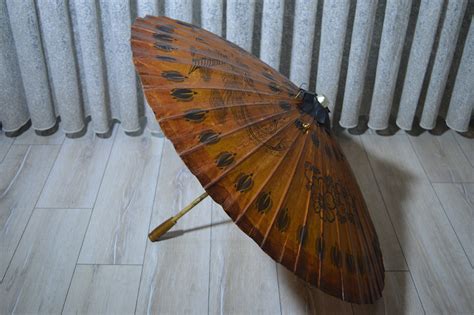 Hand Painted Parasol Bamboo Umbrella Vintage Japanese Bamboo Etsy