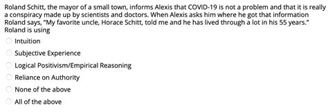 Solved Roland Schitt The Mayor Of A Small Town Informs