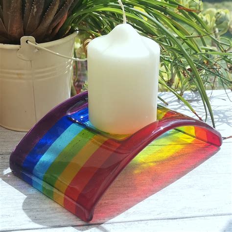 Handmade Fused Glass Curved Rainbow Bridge Candle Holder Etsy Uk