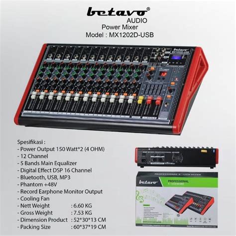 Jual POWER MIXER BETAVO 12 CHANNEL MX 1202 D USB UNTUK EVENT SHOLAWAT