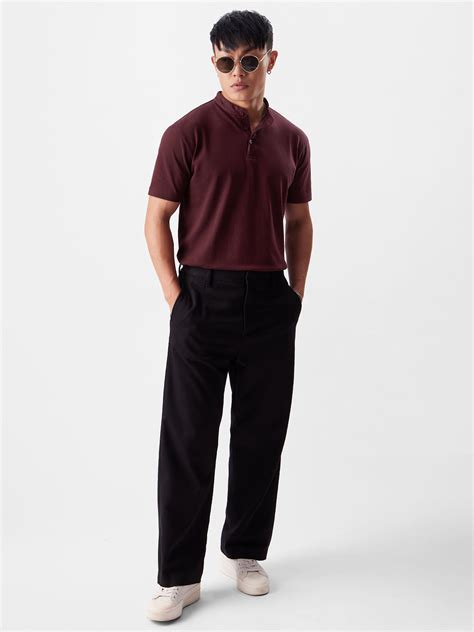 Buy Solids Burgundy Men Mandarin Polo Online