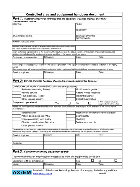 Fillable Online Controlled Area And Equipment Handover Document Fax