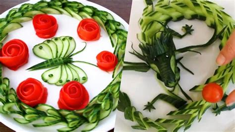 Caving Cucumber Dragon And Tomato Rose Platter Decoration Ideas Cutting Tricks Youtube