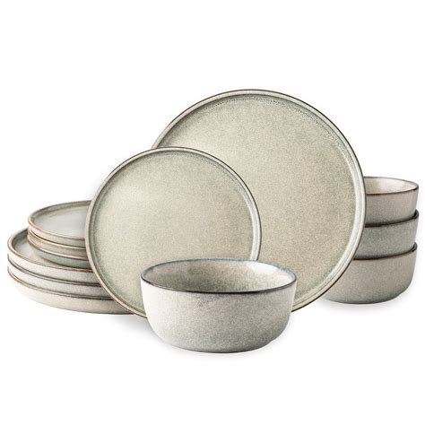 AmorArc Modern Ceramic Dishware 12pc Round Reactive Glaze Dinner