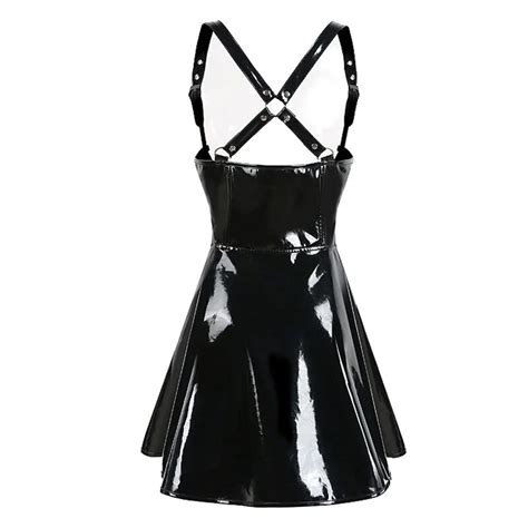 Black Sexy Halter Wetlook Pvc Clubwear Women Bodycon Suspender Mini