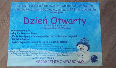 Zapraszamy Na Dzie Otwarty Katolickie Liceum I Szko A Podstawowa W