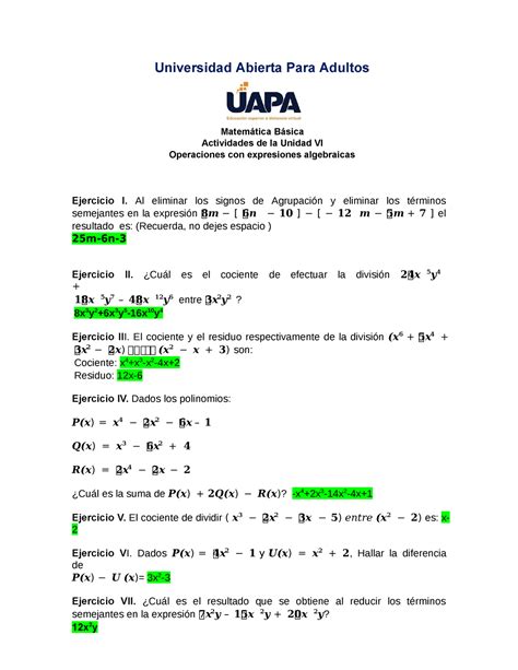 Actividades De La Unidad VI Universidad Abierta Para Adultos