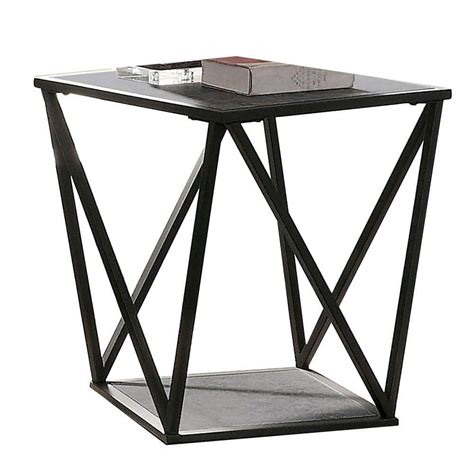 Benjara 22 In Gray And Black Square Marble End Table With Metal Frame