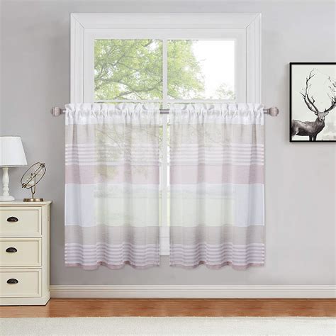 Haperlare Kitchen Curtain Tiers 27 W X 24 L Splicing Striped Sheer