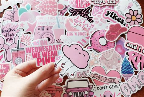 Pink Aesthetic Sticker Pack Vinyl Waterproof Visco Sticker Etsy