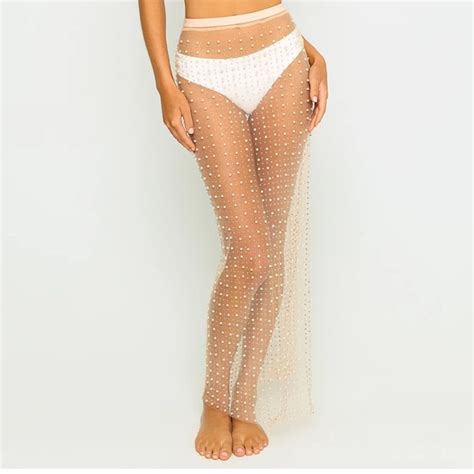 Beach Bunny Swim Beach Bunny Swimwear Girl Gang Pearl Mesh Maxi Skirt In Nude Poshmark