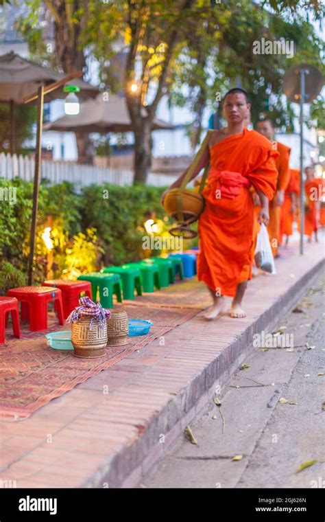 Laos Luang Prabang Tak Bat At Dawn Procession Of Buddhist Monks