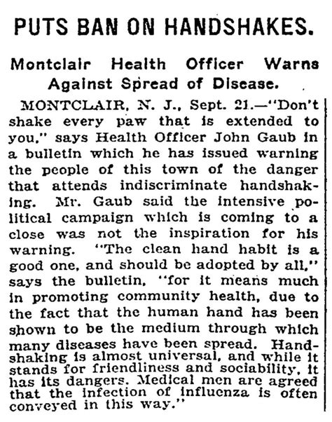 1919 09 22 New York Times September 22 1919 No Handshakes Historical Society Of Riverton Nj