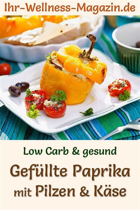 Gefüllte Paprika mit Pilzen und Käse gesundes vegetarisches Low Carb