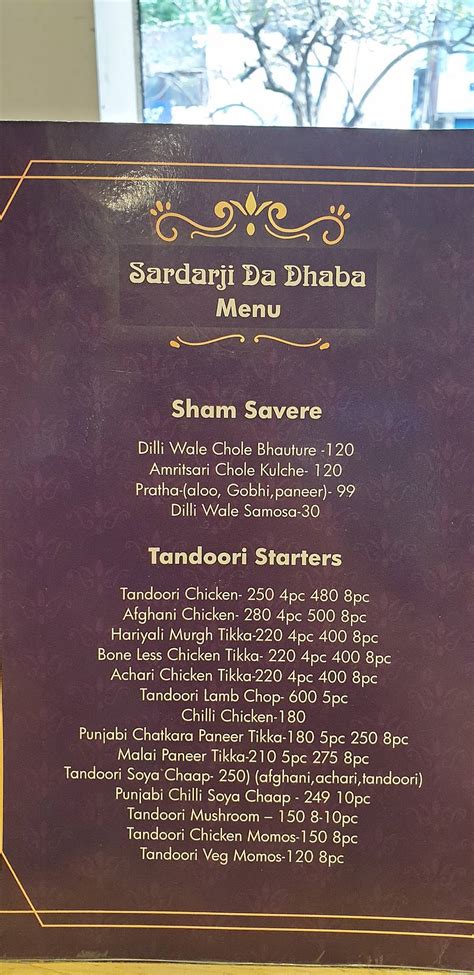 Menu At Sardarji Da Dhaba Bengaluru