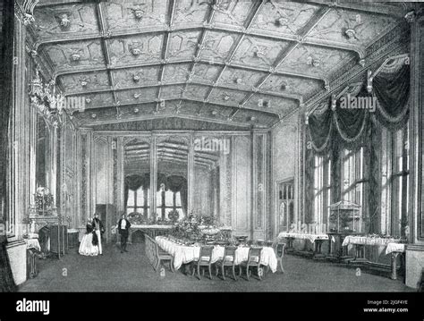 Windsor Castle Interior Royal Dining Room 19th Century illustration ...