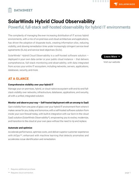 Solarwinds Hybrid Cloud Observability Datasheet Solarwinds