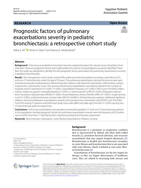 Pdf Prognostic Factors Of Pulmonary Exacerbations Severity In Pediatric Bronchiectasis A