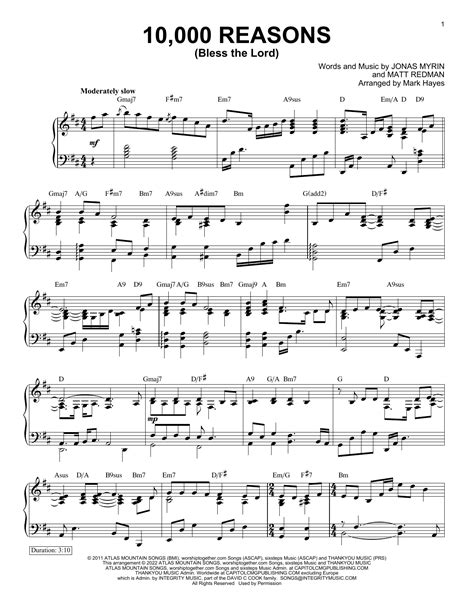 Matt Redman 10 000 Reasons Sheet Music For Piano Solo Download Pdf