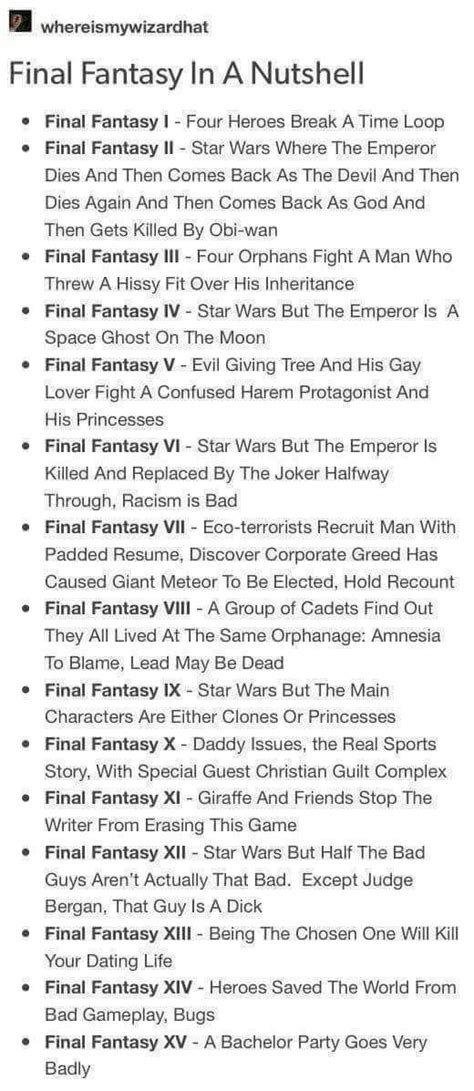 More Than Mildly Amusing Summaries Of The Final Fantasy Games Funny