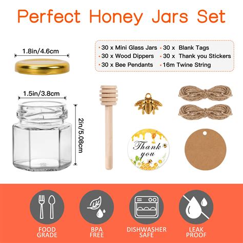 Oz Hexagon Mini Glass Honey Jars Pack Ml Clear Canning Jars