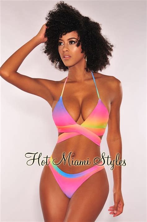 Pink Rainbow Wrap Around Bikini Wrap Around Bikini Skimpy Bikinis