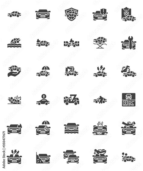 Vecteur Stock Car Insurance Vector Icons Set Modern Solid Symbol