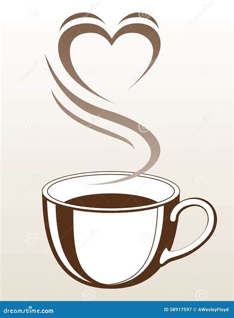 Coffee or Tea Cup with Steaming Heart Shape Stock Vector - Illustration