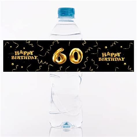 Black And Silver 60th Birthday Water Bottle Labels Shiny Foil 24 Stickers Home