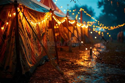 Part of Circus Tent with Illuminations Lights at Night. Stock Image ...