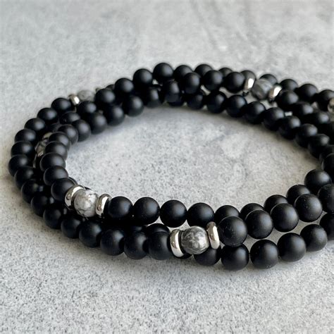 Men S Beaded Necklace Mm Matte Onyx Beaded Necklace Etsy