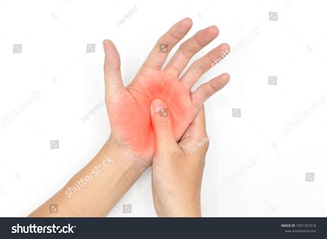 burning sensation palm asian young man stock photo