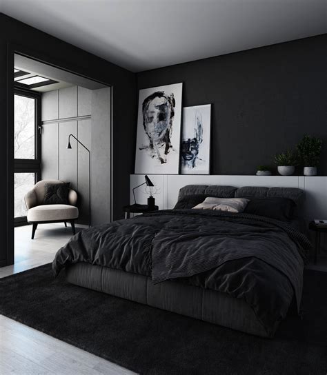 Bedroom Toned Completely In Black Tones By Brahim Halawani Minimalist