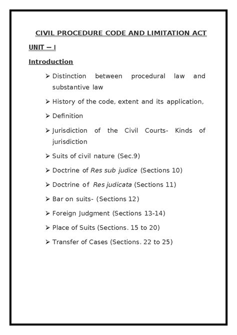 Cpc Unit 1 Notes Summary Code Of Civil Procedure Civil