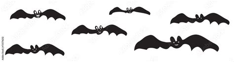 Flock Of Bats Set Of Black Silhouettes Of Bats With Torn Wings