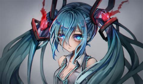 Aqua Eyes Aqua Hair Gray Hatsune Miku Kajaneko Long Hair Twintails Vocaloid