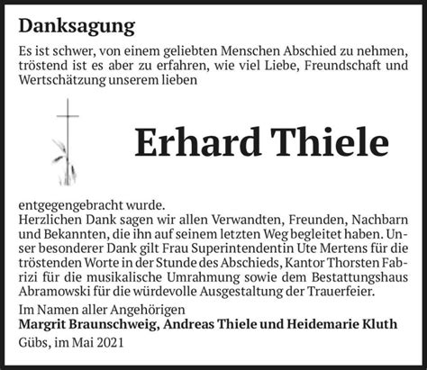 Traueranzeigen Von Erhard Thiele Abschied Nehmen De