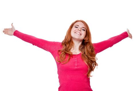 Young Smiling Redhead Woman Portrait Isolated Expression Stock Image