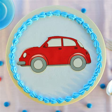 Buy Red Car Round Cream Cake Online - Order Now