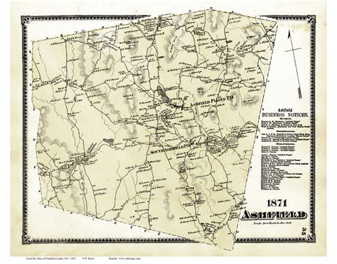 Ashfield Massachusetts 1871 Old Town Map Reprint Franklin Co Old Maps