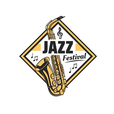 Premium Vector Jazz Festival Icon With Saxophone Music Notes And