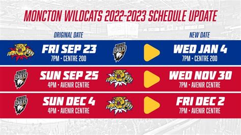 Wildcats Revised Schedule Announced Moncton Wildcats