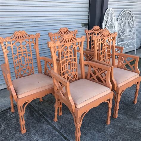 Vintage Fretwork Chinese Chippendale Dining Chairs Set Of 5 Chairish